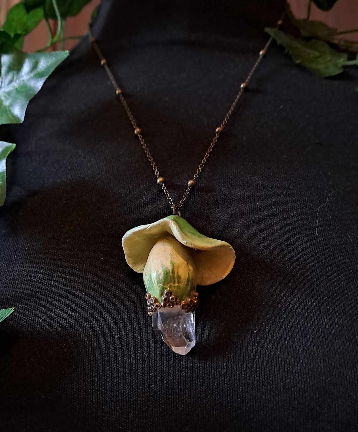 Green Mushroom Crystal Necklace