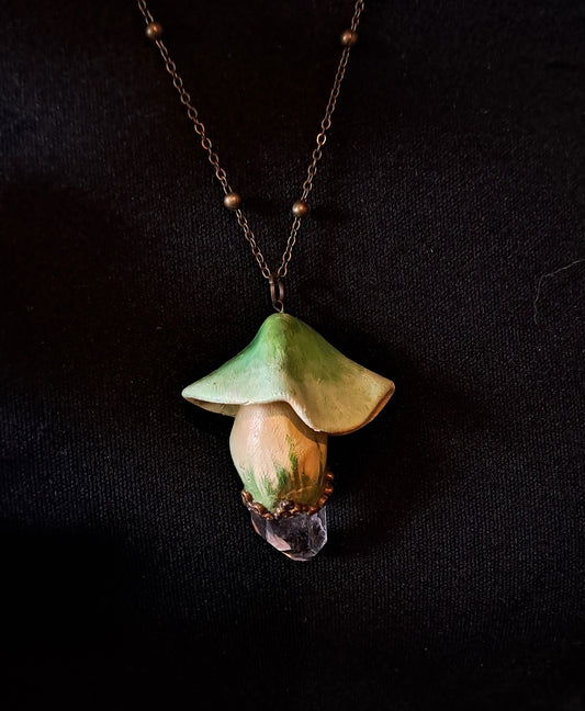 Green Mushroom Crystal Necklace